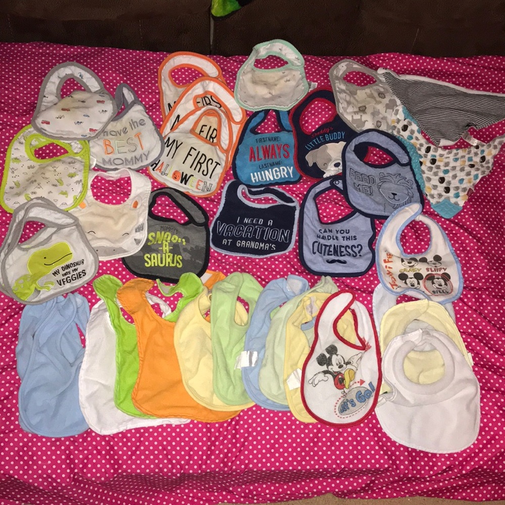 Child of mine and misc branded baby bibs lot of 35